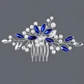 Peigne à cheveux de mariée en argent avec cristaux bleus et perles pour mariages - Peigne À Cheveux En Perles Fait Main Blue Diamond Hs-j7148sblue
