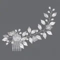 Peigne à cheveux de mariée en argent élégant avec perles et motif floral dépoli pour mariages - Peigne À Cheveux Fait Main Pour Séance Photo Hs-j6844s