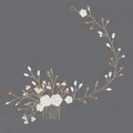 Peigne à cheveux de mariée fait main avec fleurs blanches et perles sur vigne dorée - Peigne À Cheveux Doré Polyvalent Hs-j6757g