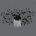 Peigne à cheveux de mariée élégant avec perles noires facettées et épingles argentées - Peigne À Cheveux De Luxe Fait Main Black Diamond Hs-j6888