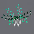 Peigne à cheveux de mariée élégant avec cristaux verts et motif de feuilles d'argent - Peigne À Cheveux Green Diamond Luxury Forest Style Hs-j6812