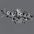 Peigne à cheveux de mariée fait main avec cristaux noirs et perles blanches chic - Peigne À Cheveux De Mariée Fait Main Black Diamond Hs-j6628sblk