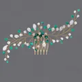 Peigne à cheveux de mariée fait main avec cristaux verts et clairs, finition or - Peigne À Cheveux De Mariée Fait Main En Or Hs-j6646g