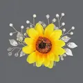 Peigne de mariée avec grande tournesol jaune, perles et feuilles argentées pour mariage. - Brosse À Cheveux Polyvalente En Forme De Tournesol Pour Un Usage Quotidien Hs-j6955s