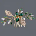 Peigne à cheveux de mariée doré élégant avec cristaux verts et opales blanches de luxe - Peigne À Cheveux Polyvalent Style Forêt Green Diamond Hs-j7146ggreen