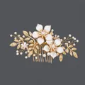 Peigne à cheveux de mariée élégant fait main avec perles blanches et feuilles d'or - Peigne À Cheveux Polyvalent Pour Un Usage Quotidien Hs-j5323