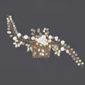 Peigne à cheveux de mariée fait main avec perles et fleurs blanches sur fil d'or - Peigne À Cheveux De Banquet Polyvalent Fait Main Hs-j5401
