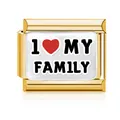 Gold Italian charm link with I Love My Family text in stainless steel for DIY bracelets - Family Style (MK-3183)