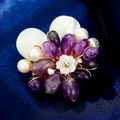Exquisito broche de mariposa de doble capa con piedras preciosas púrpuras y perlas - B637 Perla Natural