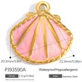 Pink enamel seashell pendant in gold-plated stainless steel for jewelry making - Pink Shell Style (PJ93590A)