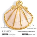 Gold plated stainless steel shell pendant with pink enamel detail for DIY jewelry - White Shell Style (PJ93590C)