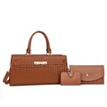 Ensemble de 3 sacs à main tressés pour femmes avec cabas, portefeuille long et porte-cartes - Ensemble trois pièces / Marron