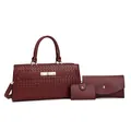 Élégant ensemble de 3 sacs bordeaux comprenant un cabas tressé et deux pochettes assorties - Ensemble trois pièces / Bordeaux