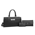 Élégant ensemble de 3 sacs à main noirs avec texture tissée et pochette assortie femme - Ensemble trois pièces / Noir