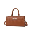 Sac à main élégant en texture tressée marron avec poignées et bandoulière réglable - Sac Unique / Marron