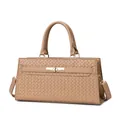 Sac à main beige élégant à texture tressée avec fermoir doré et bandoulière réglable - Sac Unique / Kaki