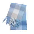 Thick blue and white checkered winter scarf with long tassels and soft mohair texture - 67# Blue / 210*40+16CM