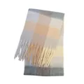 Women's thickened winter mohair plaid scarf with elegant rainbow grid and long tassels - 70# Yellow-gray / 210*40+16CM