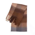 Winter mohair plaid scarf for women with thick tassels in warm brown and tan tones - 69# Coffee / 210*40+16CM