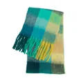 Premium soft mohair rainbow plaid scarf featuring long tassels in teal and yellow shades - 71# Green / 210*40+16CM
