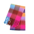 Premium thick mohair rainbow plaid winter scarf for women with long fringe tassels - 66# Rose Red / 210*40+16CM