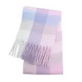 Soft pastel plaid mohair scarf with tassels in pink and blue colors for winter warmth - 68# Pink / 210*40+16CM
