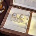 Elegant French vintage style pearl stud earrings presented in a luxury wooden gift box - 17# Openwork Hoop Pearl Stud Earrings
