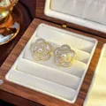 Elegant French vintage pearl flower stud earrings with a refined gold-tone finish. - 79# White Camellia Pearl Earrings