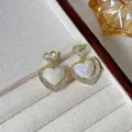 Elegant heart-shaped pearl stud earrings with shimmering rhinestone border in gold finish - 82# Micro-painted Openwork Heart-shaped Pearl Earrings