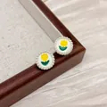 Vintage French style pearl tulip stud earrings featuring a yellow flower design in variant - 92# Yellow Tulip Pearl Earrings