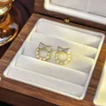 Elegant pearl bow stud earrings in a wooden jewelry box vintage style - 94# Glazed Bow Pearl Earrings