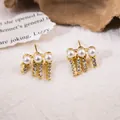 Elegant gold pearl stud earrings with sparkling rhinestone tassels for women - 99# Single-strap Diamond Tassel Pearl Earrings