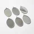 Zilveren ovale hangerbakjes voor doe-het-zelf sieraden, 6-delige metalen bezelset set - 13x18mm / Wit K/Zilver