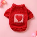 Pull en tricot rouge premium pour petits chiens et chats avec un joli motif de cœur brodé - Pull Cœur Rouge / XS-Poitrine 30cm, Longueur 20cm (env. 1-1,5kg)