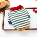Comfortable soft knitted striped pet sweater with red ribbed collar for small dogs and cats - Colorful Retro Striped Sweater