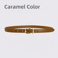 Classic caramel genuine leather belt for women featuring a gold-tone horse shoe buckle - 105cm / Caramel color