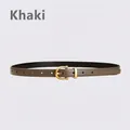 Elegant khaki genuine leather belt for women with a classic gold horseshoe buckle accent. - 105cm / Khaki