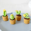 Collection of four unique hand-knitted crochet cactus mini potted plants for home decor - Love Cactus Set