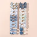 Lot de barrettes mignonnes pour enfants avec nœuds en tissu à pois et fleurs sur fond rose - Bleu Et Blanc (20 Pièces Par Paquet)