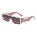 Gafas de sol rectangulares rosas con un audaz motivo de guepardo dorado en las patillas - C7 Té De Araliacea Ligeramente Transparente En Polvo