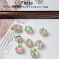 Nahaufnahme von süßen handbemalten Erdbeer- und Wassermelonen-Glasperlen für DIY-Schmuck. - Wassermelone-Stil / 16 mm (Loch ca. 2,5 mm)