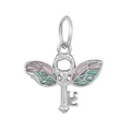 Enchanted silver flying key charm with pink and teal enamel wings for DIY bracelets - H28 / Standard Spec