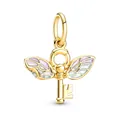Detailed Harry Potter flying key charm with colorful enamel wings in gold finish - H29 / Standard Spec