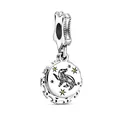 Silver Hufflepuff badger charm with yellow crystal stars for bracelet - H13 / Standard Spec