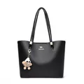 Large capacity black textured leather tote bag for women's stylish daily commute - Black