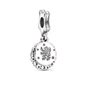 Silver lion rampant medallion charm with red accents for DIY jewelry bracelets - H15 / Standard Spec