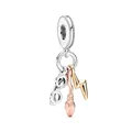 Three-tone silver and gold Harry Potter charm featuring glasses, broom and lightning bolt - H2 / Standard Spec