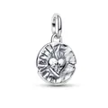 Vintage silver circular heart charm with flame and star-set stone for DIY bracelets - H35 / Standard Spec