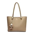 Minimalist khaki large capacity tote bag for women featuring kangaroo logo and charm - Apricot