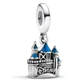 Disney castle charm bead with blue enamel in silver finish for DIY charm bracelets - Style H23 / Standard Spec